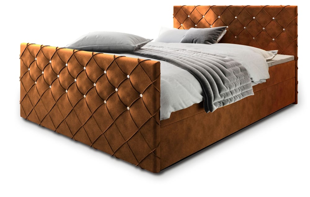 Masseno Boxspringbett 140x200 cm mit Matratze und Topper - Kupferfarben style modern Kupfer Stoff