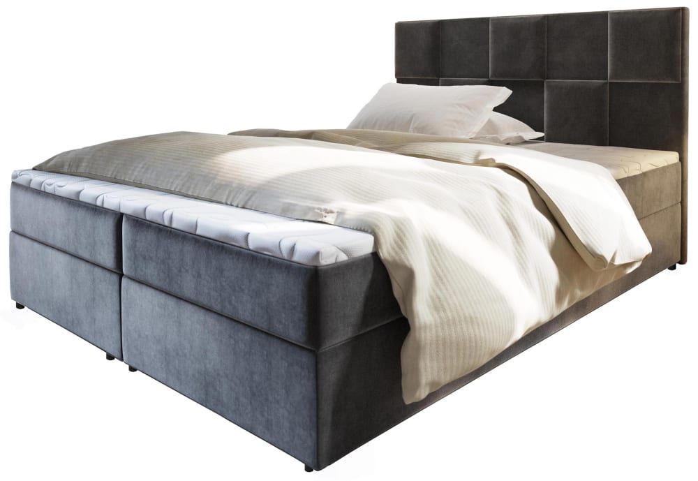 Masseno Boxspringbett 140x200 cm mit Matratze und Topper - Grau style modern Grau Stoff