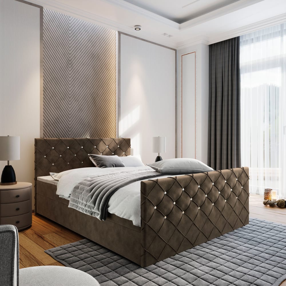 Boxspringbett 140x200 cm mit Matratze und Topper - Braun -