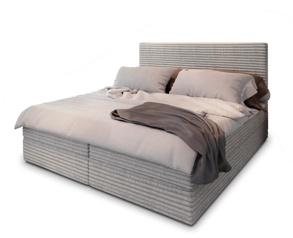 Masseno Boxspringbett 140x200 cm mit Matratze und Topper - Hellgrau style modern - Stoff