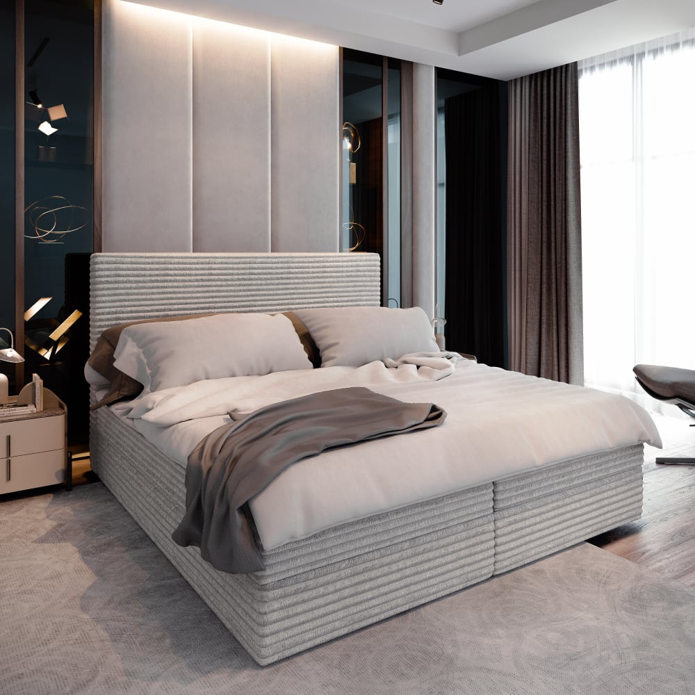 Boxspringbett 140x200 cm mit Matratze und Topper - Hellgrau -
