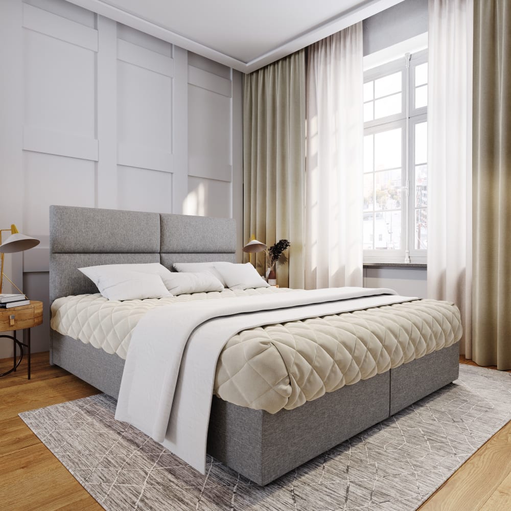 Boxspringbett 140x200 cm mit Matratze und Topper - Hellgrau -