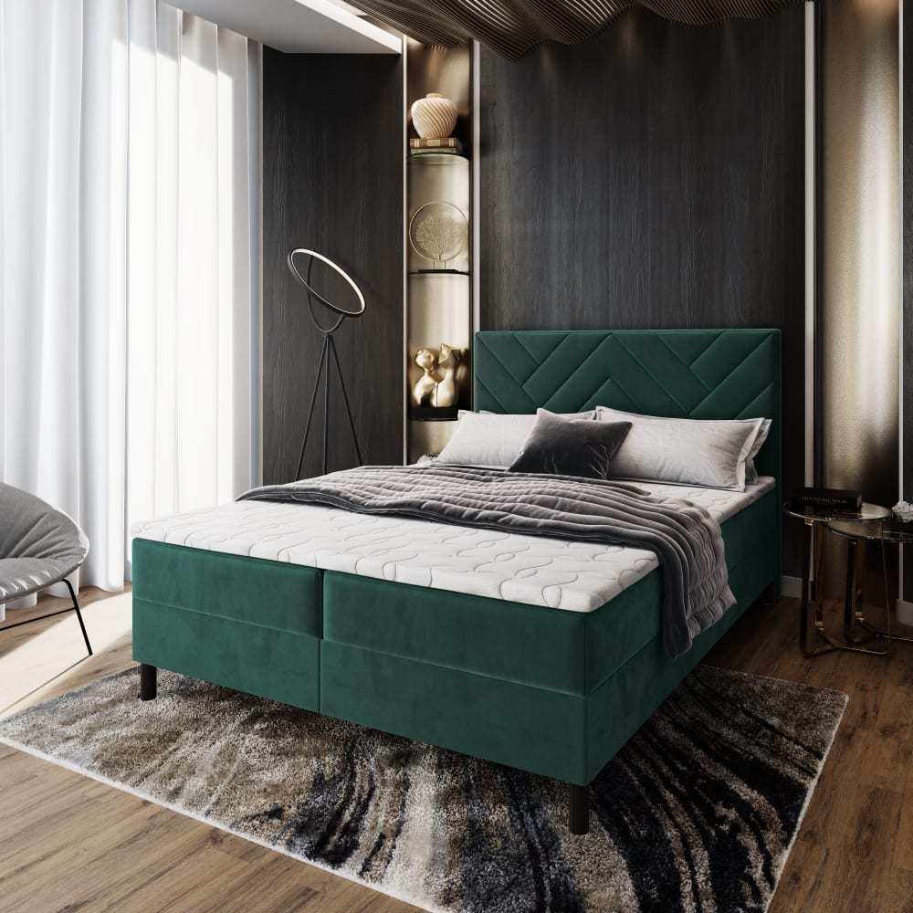 Boxspringbett 140x200 cm mit Matratze und Topper - Grün - Maisons
