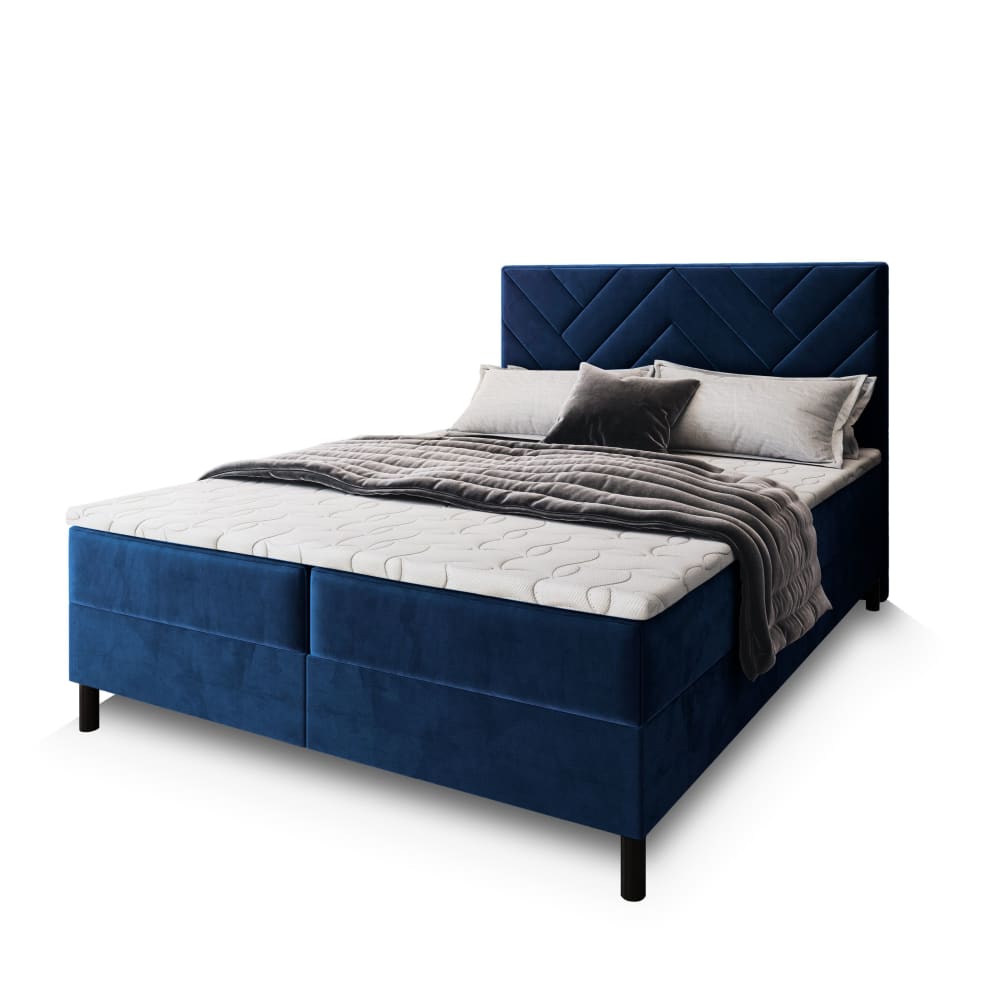 Masseno Boxspringbett 140x200 cm mit Matratze und Topper - Blau style modern Blau Stoff