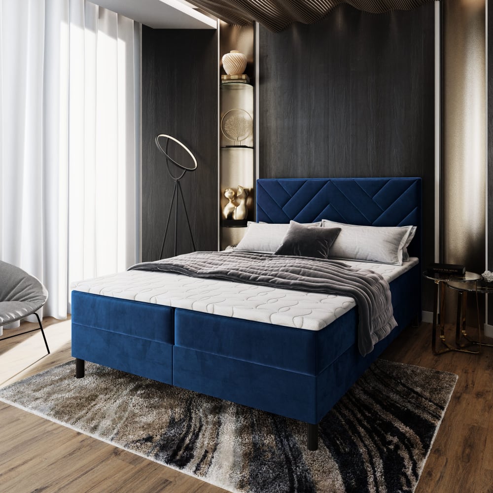 Boxspringbett 140x200 cm mit Matratze und Topper - Blau - Maisons