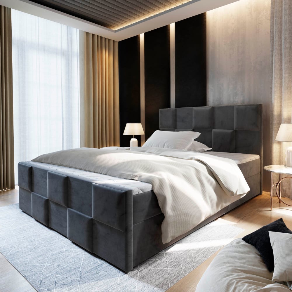 Boxspringbett 140x200 cm mit Matratze und Topper - Grau - Maisons
