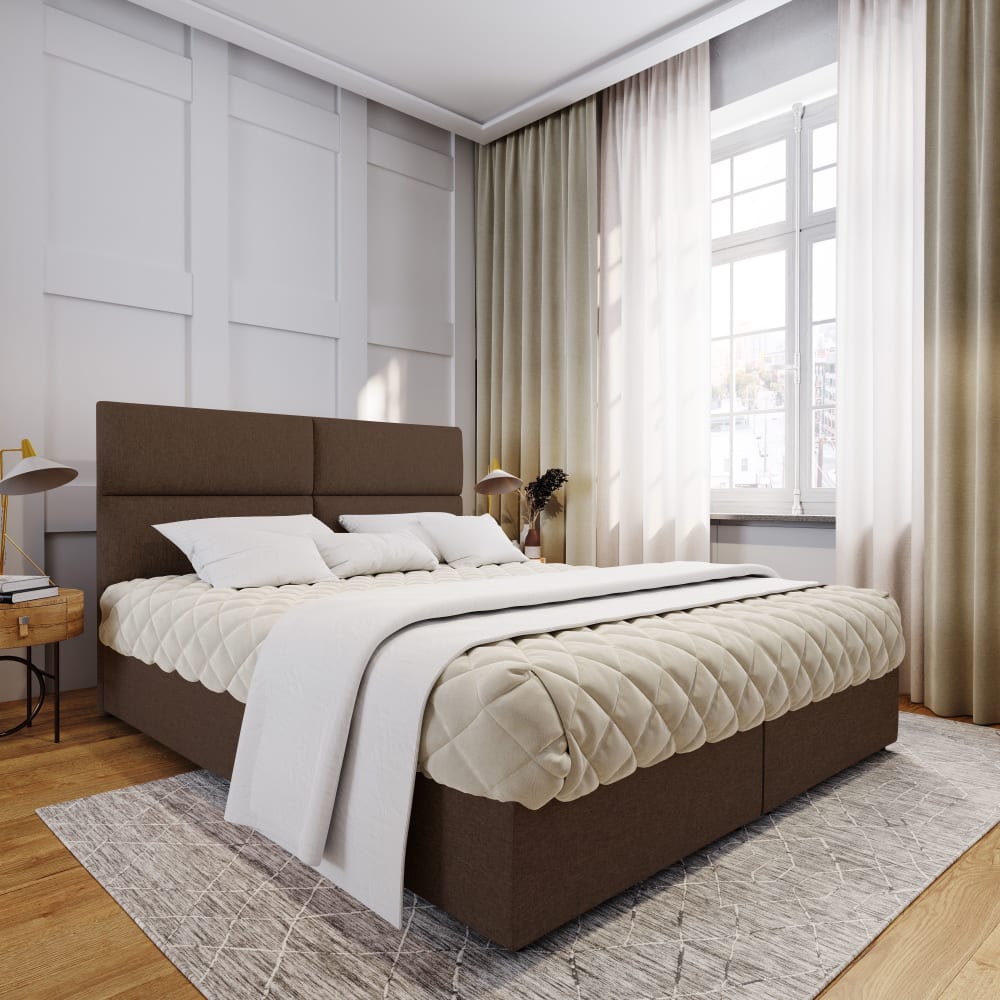 Boxspringbett 140x200 cm mit Matratze und Topper - Braun -