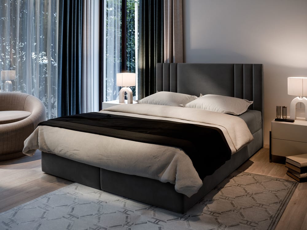 Boxspringbett 140x200 cm mit Matratze und Topper - Grau - Maisons