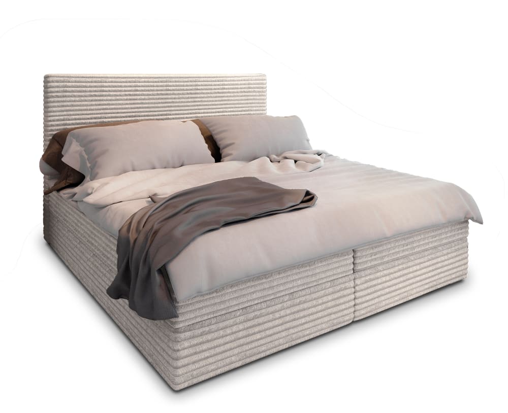 Masseno Boxspringbett 140x200 cm mit Matratze und Topper - Creme style modern Beige Stoff