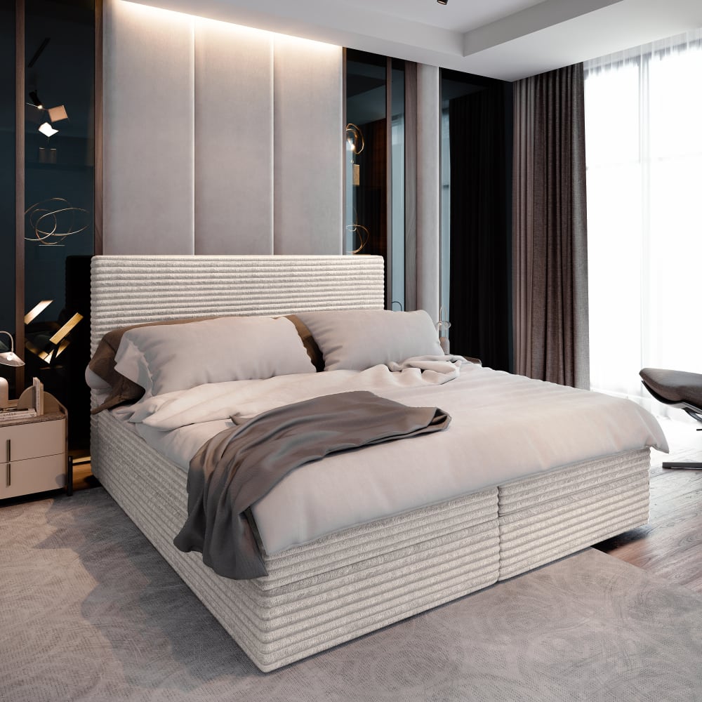 Boxspringbett 140x200 cm mit Matratze und Topper - Creme -