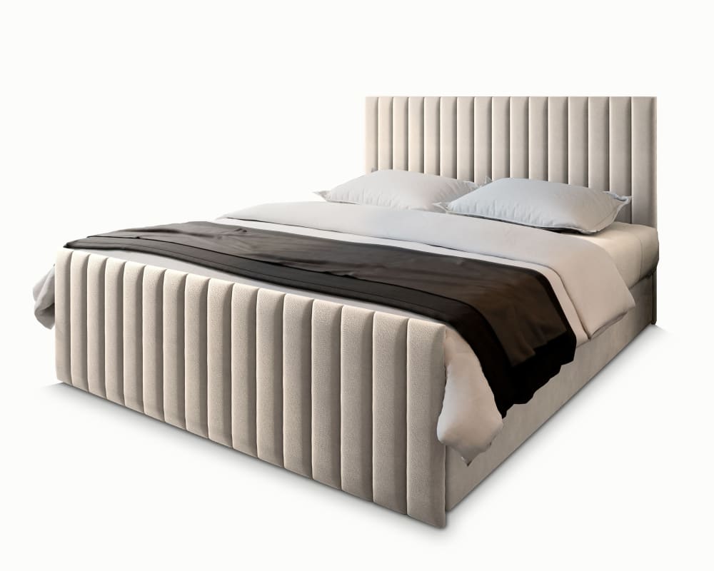 Masseno Boxspringbett 140x200 cm mit Matratze und Topper - Beige style modern Beige Stoff