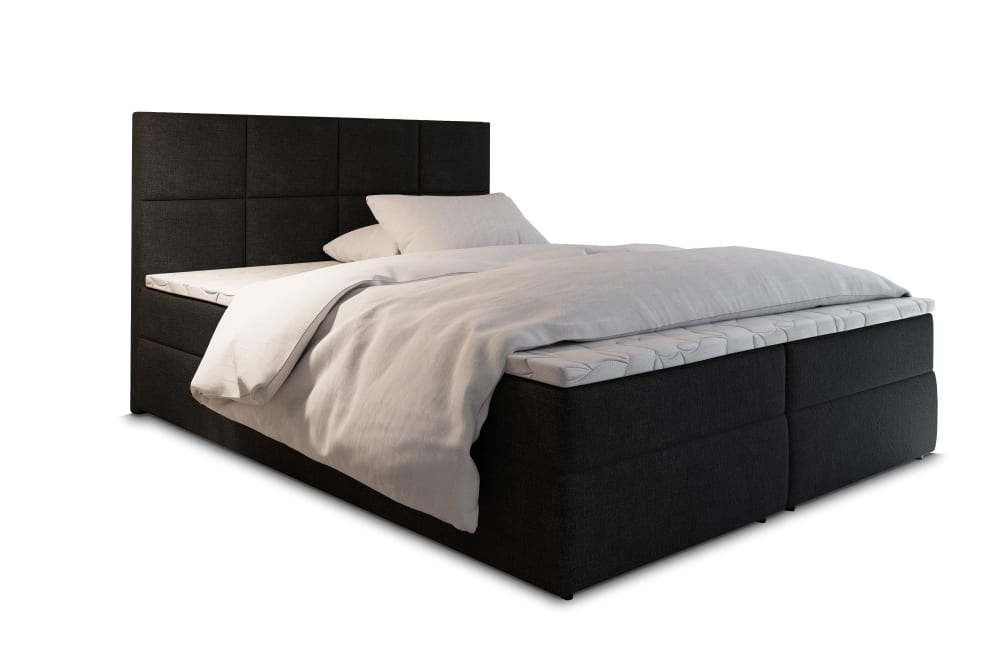 Masseno Boxspringbett 140x200 cm mit Matratze und Topper - Schwarz style modern Schwarz Stoff