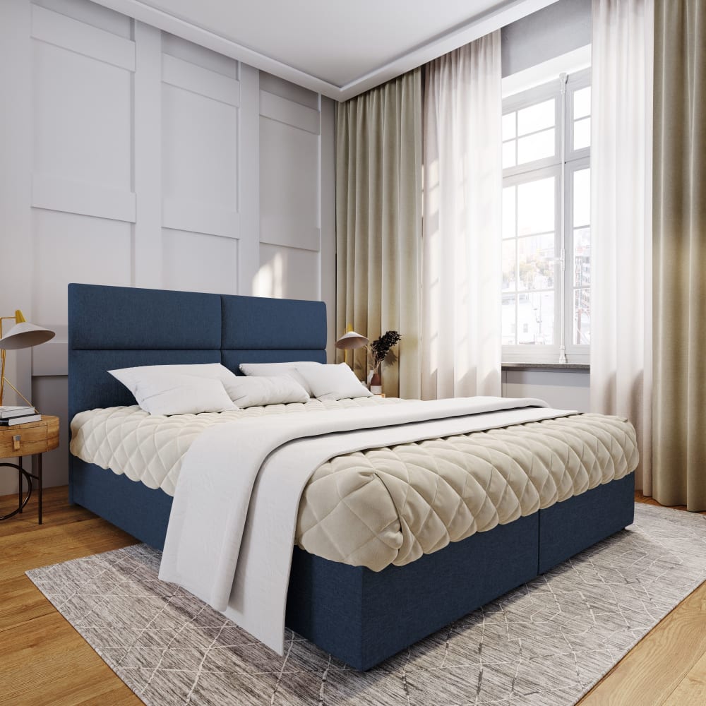 Boxspringbett 140x200 cm mit Matratze und Topper - Blau - Maisons