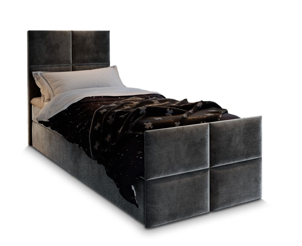 Masseno Boxspringbett 80x200 cm mit Matratze und Topper - Dunkelgrau style modern Taupe Stoff