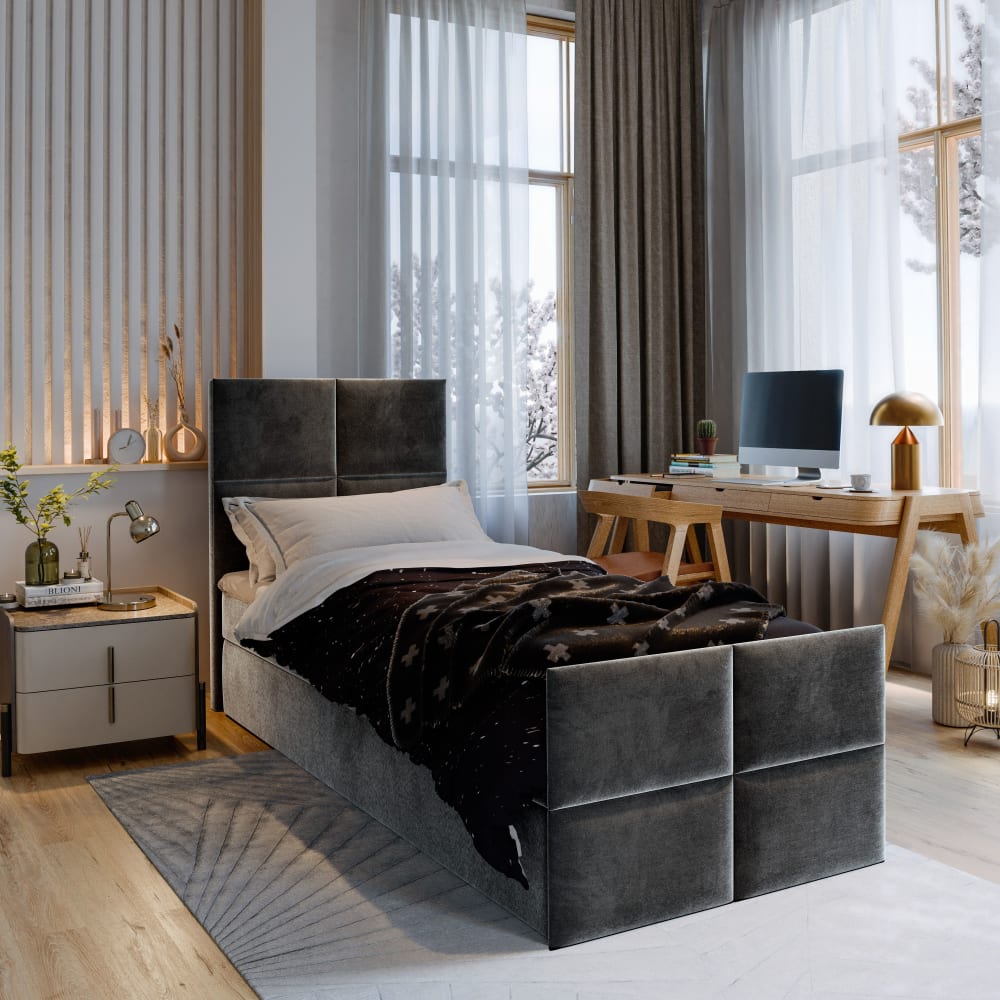 Boxspringbett 80x200 cm mit Matratze und Topper - Dunkelgrau -