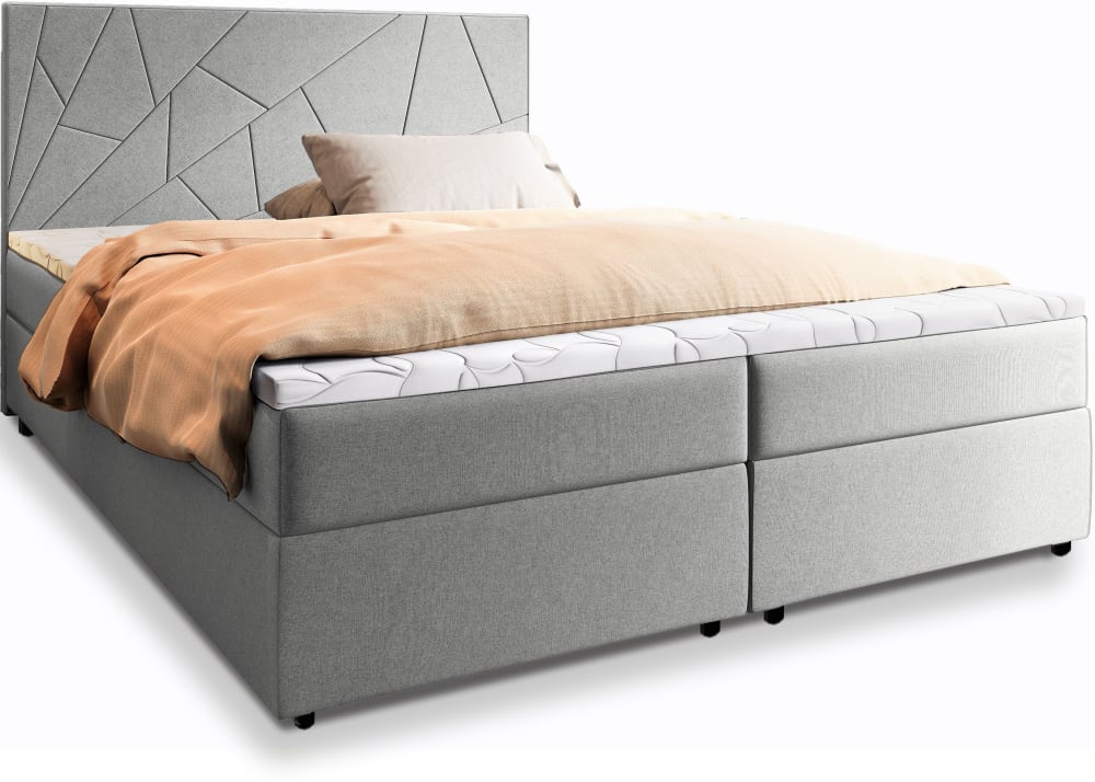 Masseno Boxspringbett 140x200 cm mit Matratze und Topper - Hellgrau style modern - Stoff