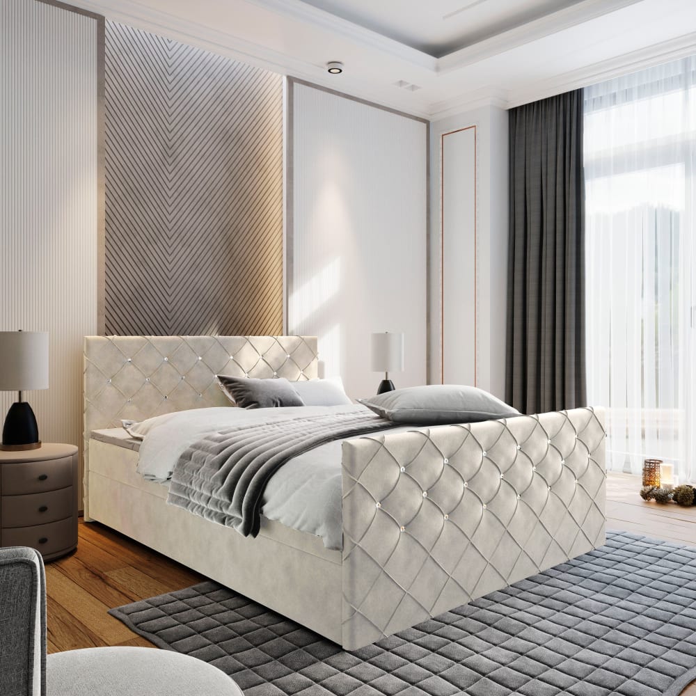 Boxspringbett 140x200 cm mit Matratze und Topper - Beige -