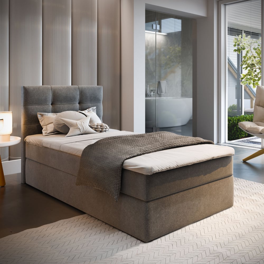 Boxspringbett 80x200 cm mit Matratze und Topper - Grau - Maisons