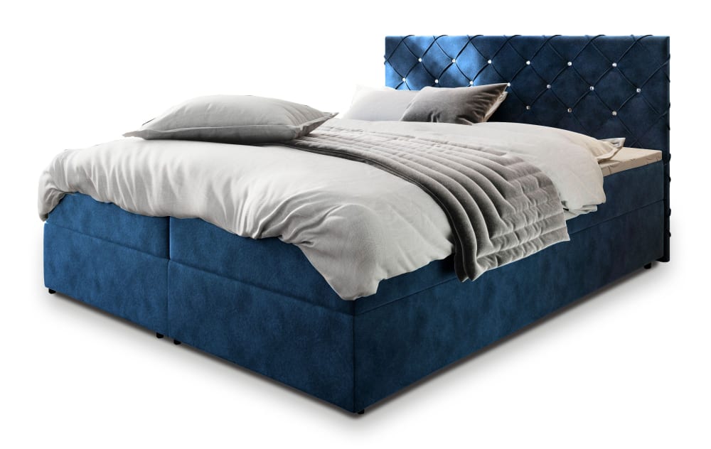 Masseno Boxspringbett 140x200 cm mit Matratze und Topper - Blau style modern Blau Stoff