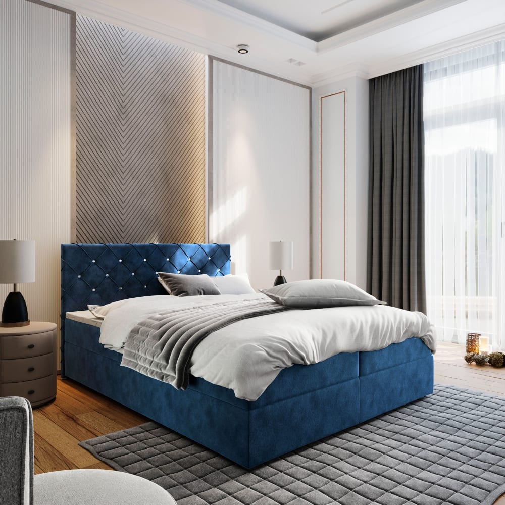 Boxspringbett 140x200 cm mit Matratze und Topper - Blau - Maisons