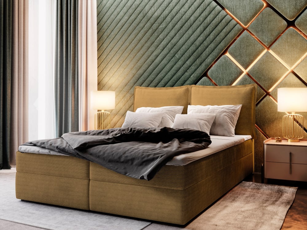 Boxspringbett 140x200 cm mit Matratze und Topper - Gelb - Maisons