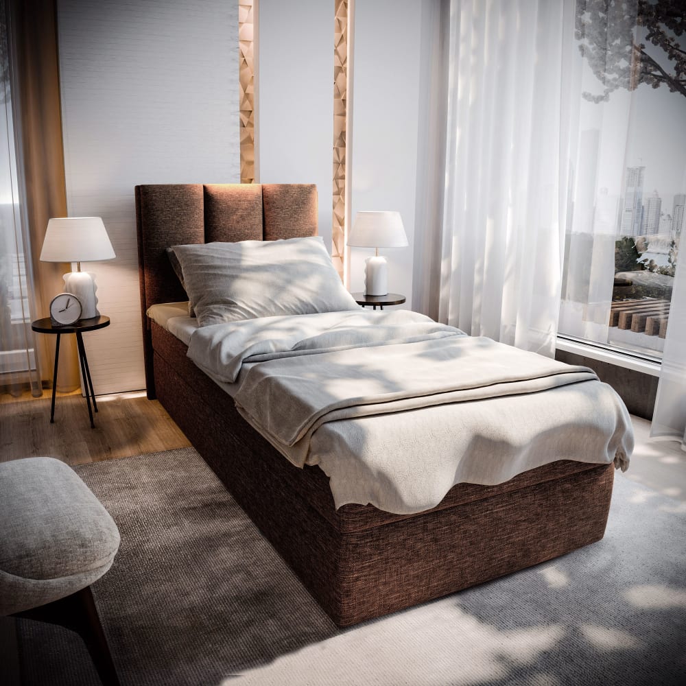 Boxspringbett 80x200 cm mit Matratze und Topper - Braun - Maisons