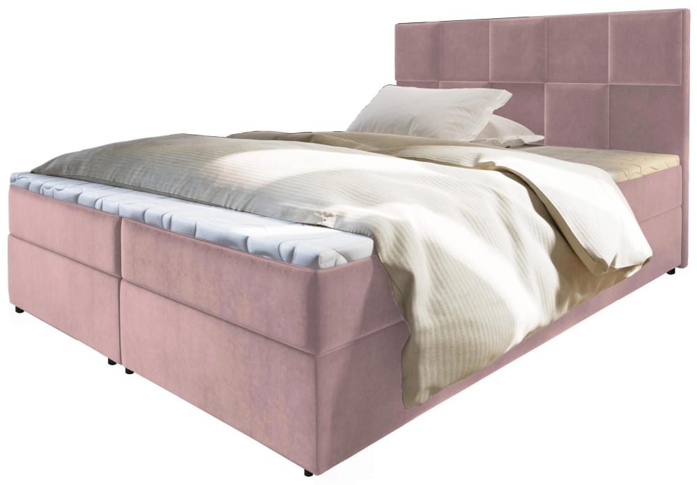 Masseno Boxspringbett 140x200 cm mit Matratze und Topper - Rosa style modern Rosa Stoff