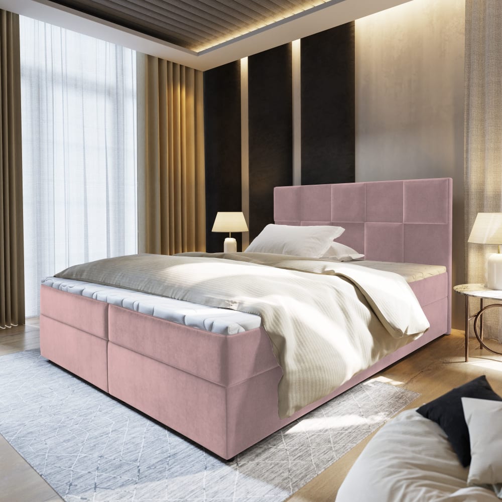 Boxspringbett 140x200 cm mit Matratze und Topper - Rosa - Maisons