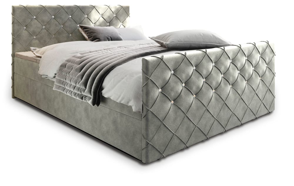 Masseno Boxspringbett 140x200 cm mit Matratze und Topper - Hellgrau style modern - Stoff