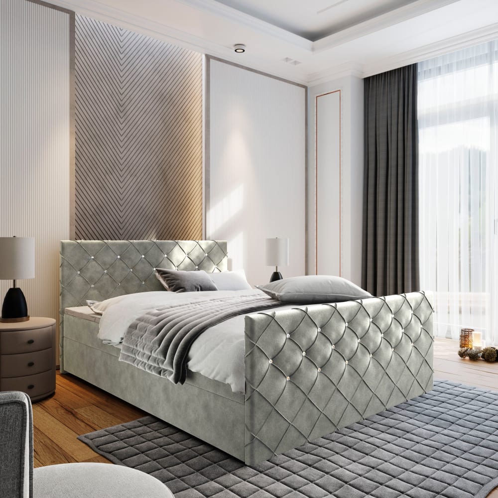 Boxspringbett 140x200 cm mit Matratze und Topper - Hellgrau -