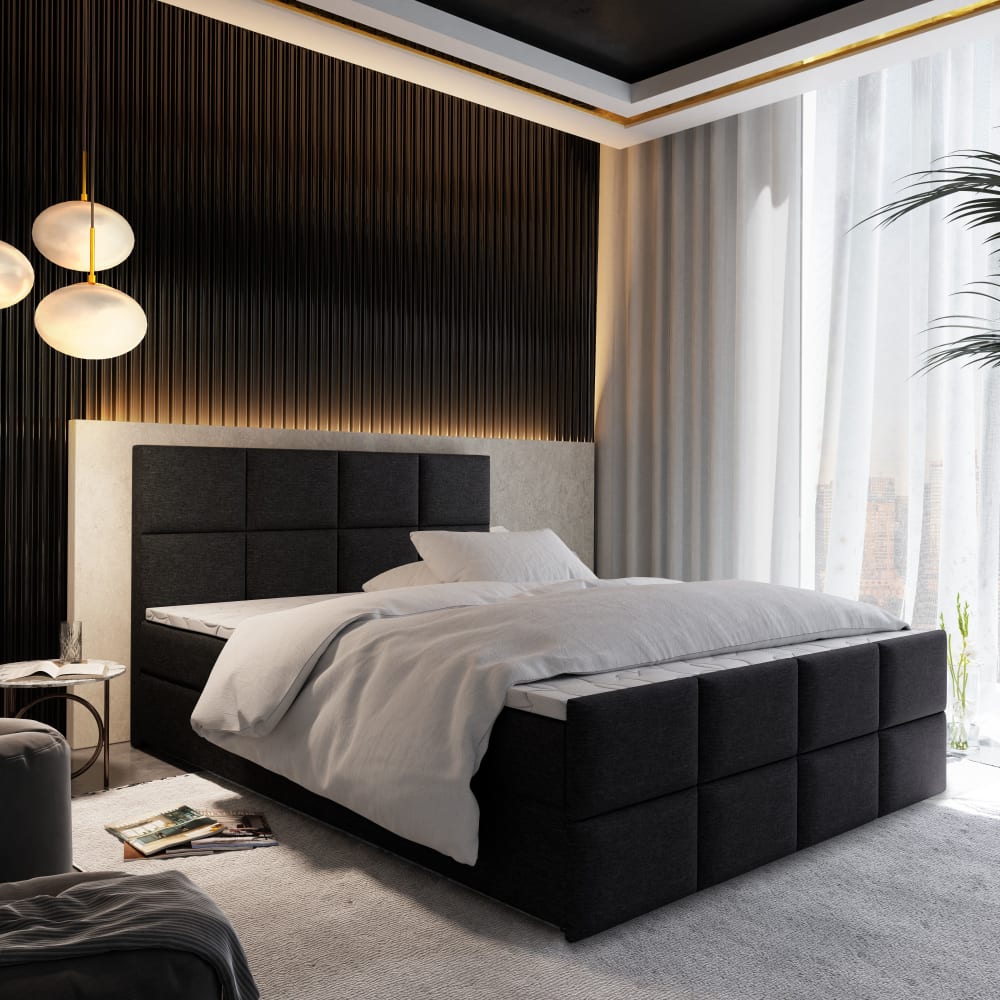 Boxspringbett 140x200 cm mit Matratze und Topper - Schwarz -