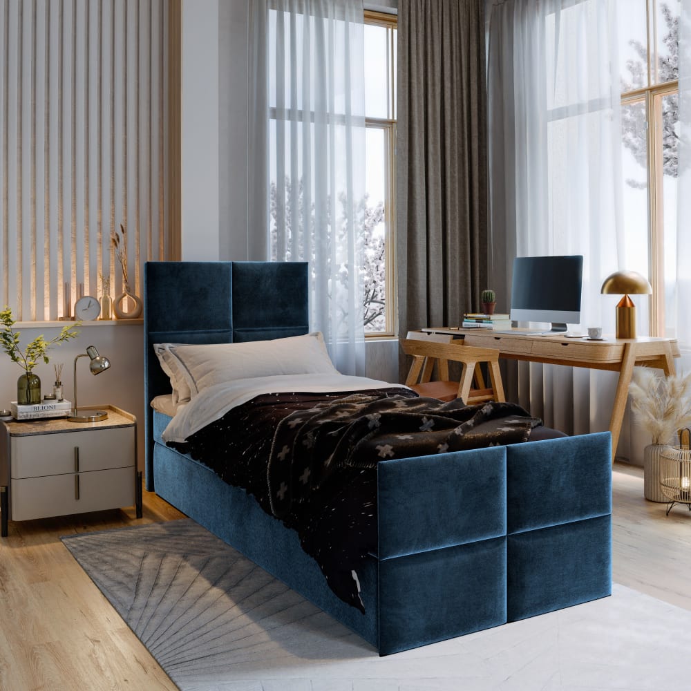 Boxspringbett 80x200 cm mit Matratze und Topper - Blau - Maisons