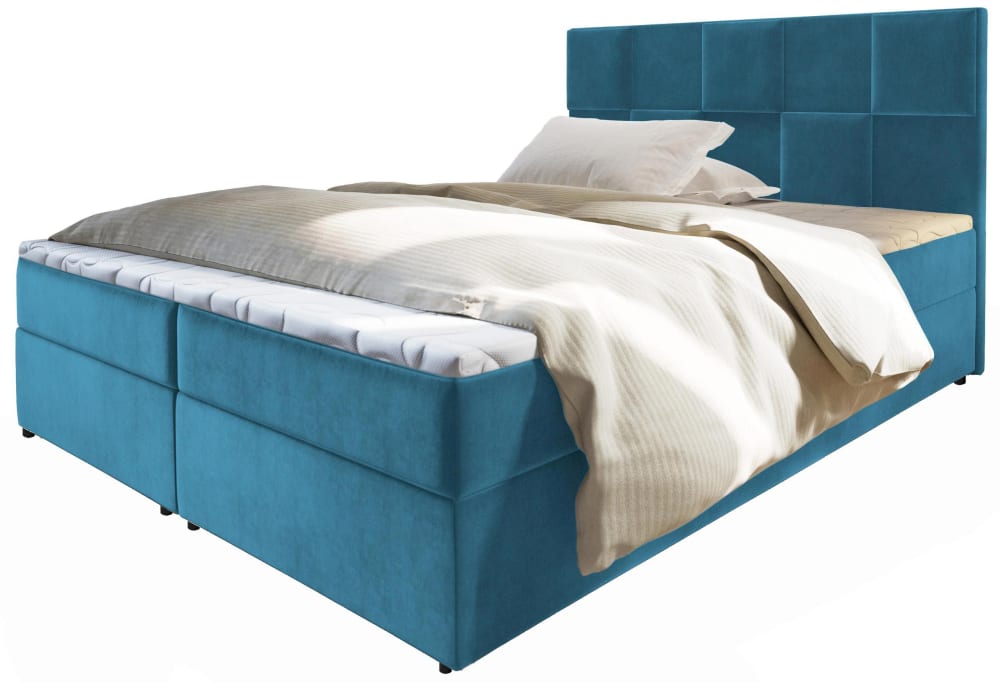 Masseno Boxspringbett 140x200 cm mit Matratze und Topper - Blau style modern Blau Stoff