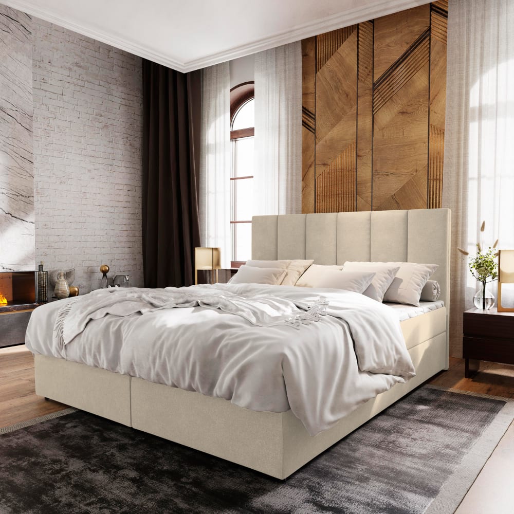 Boxspringbett 140x200 cm mit Matratze und Topper - Beige -