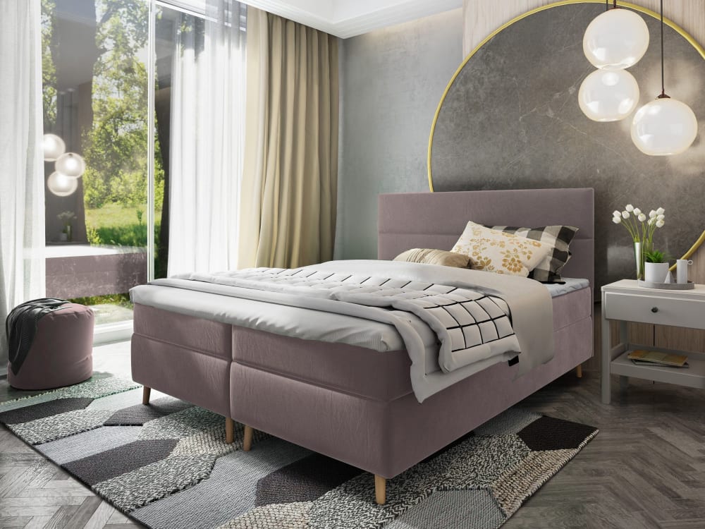 Boxspringbett 140x200 cm mit Matratze und Topper - Rosa - Maisons