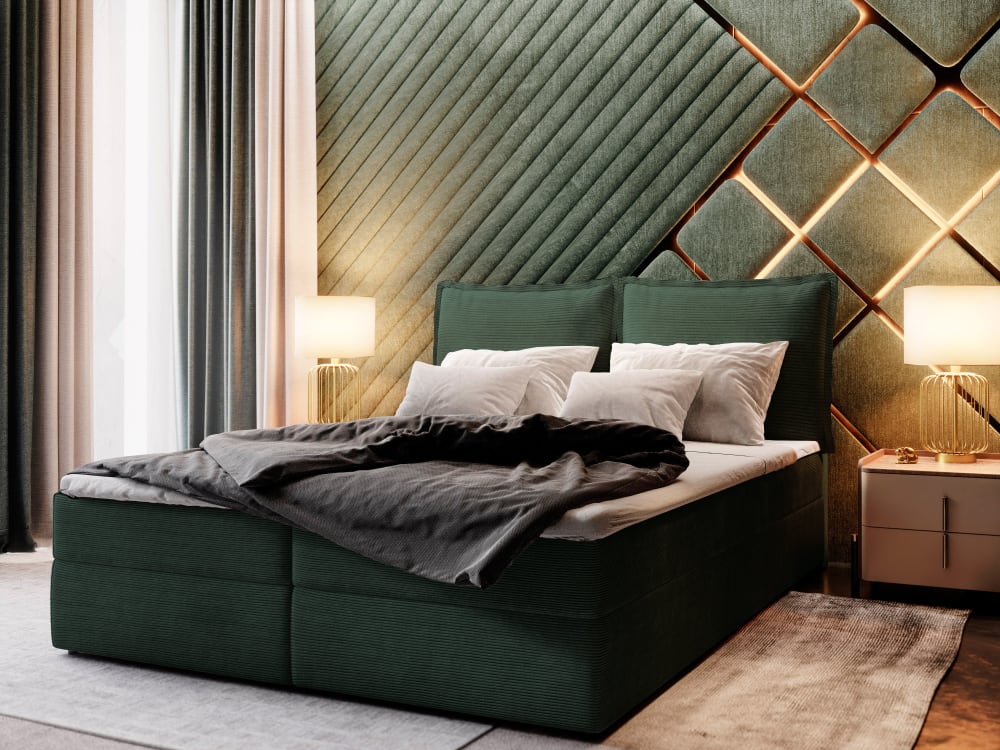 Boxspringbett 140x200 cm mit Matratze und Topper - Grün - Maisons
