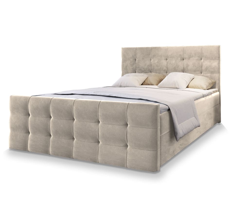 Masseno Boxspringbett 140x200 cm mit Matratze und Topper - Beige style modern Beige Stoff
