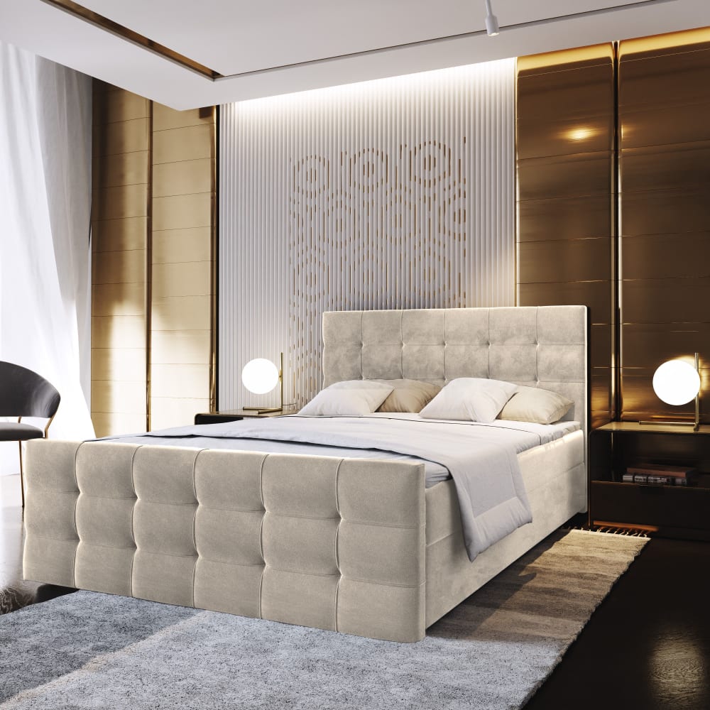 Boxspringbett 140x200 cm mit Matratze und Topper - Beige -