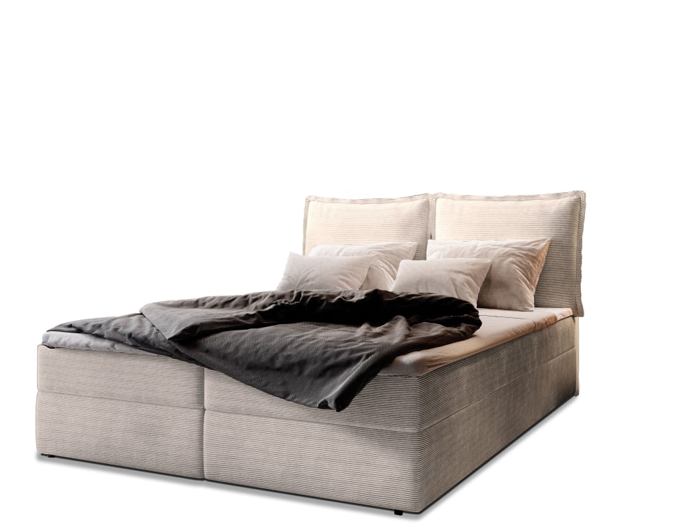 Masseno Boxspringbett 140x200 cm mit Matratze und Topper - Creme style modern Beige Stoff