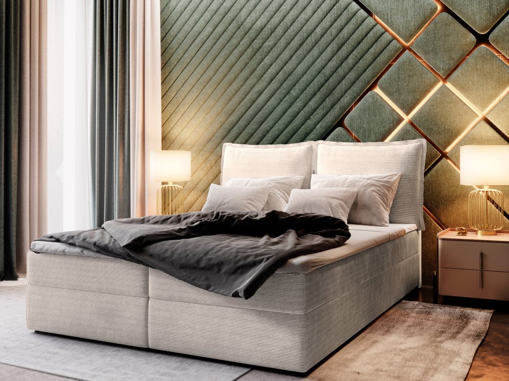 Boxspringbett 140x200 cm mit Matratze und Topper - Creme -