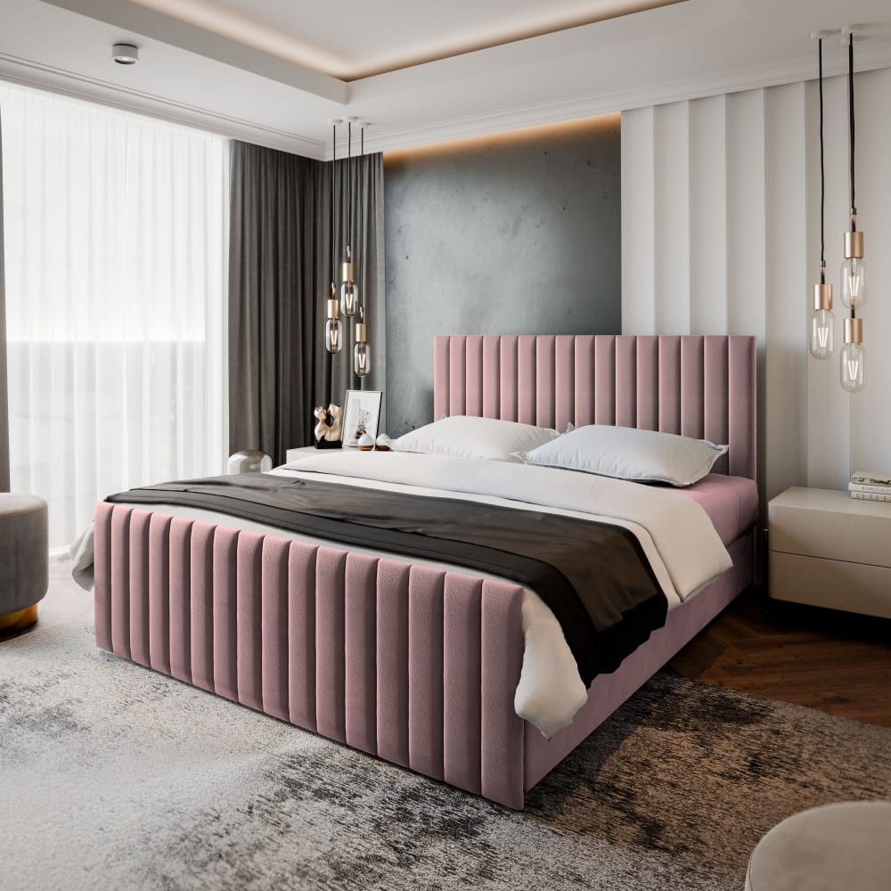 Boxspringbett 140x200 cm mit Matratze und Topper - Rosa - Maisons