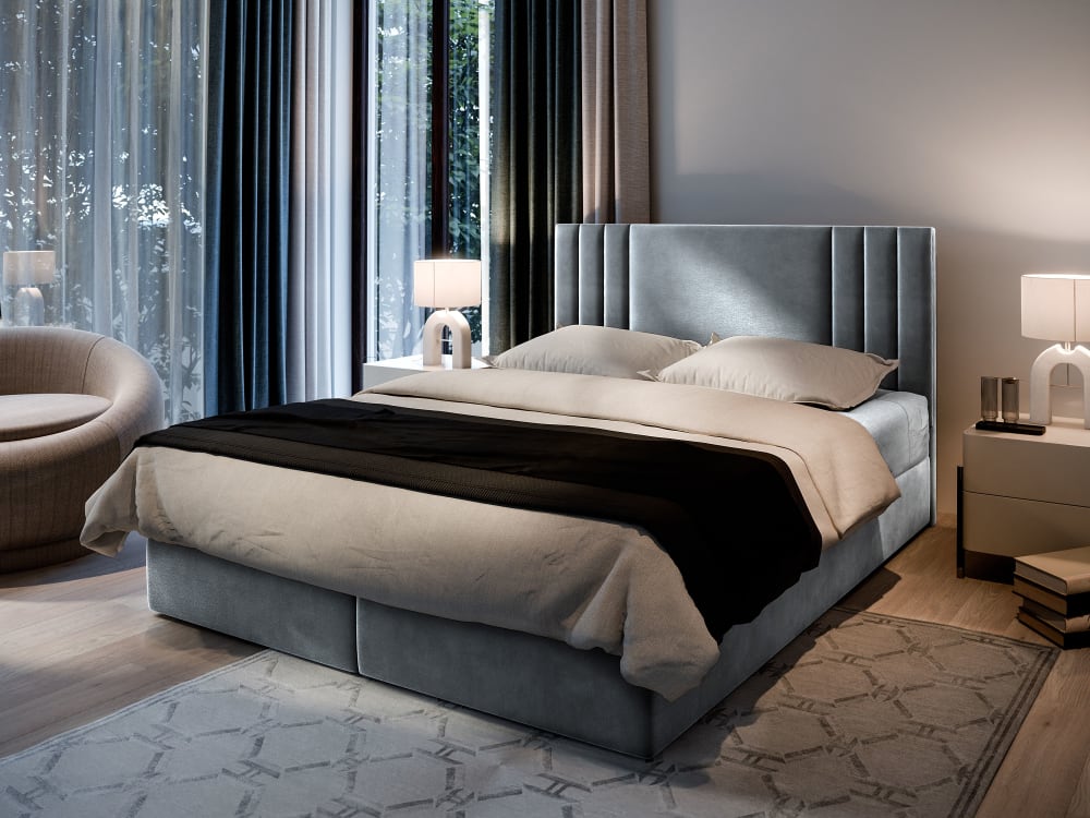 Boxspringbett 140x200 cm mit Matratze und Topper - Hellgrau -