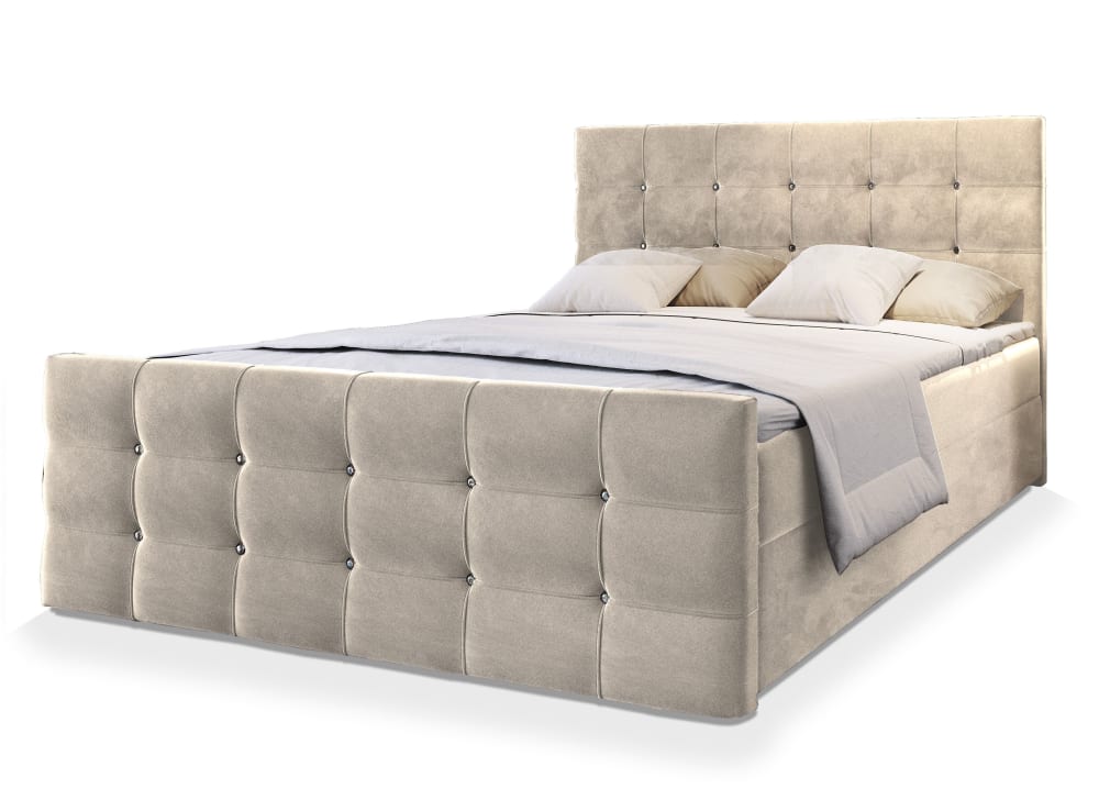Masseno Boxspringbett 140x200 cm mit Matratze und Topper - Beige style modern Beige Stoff