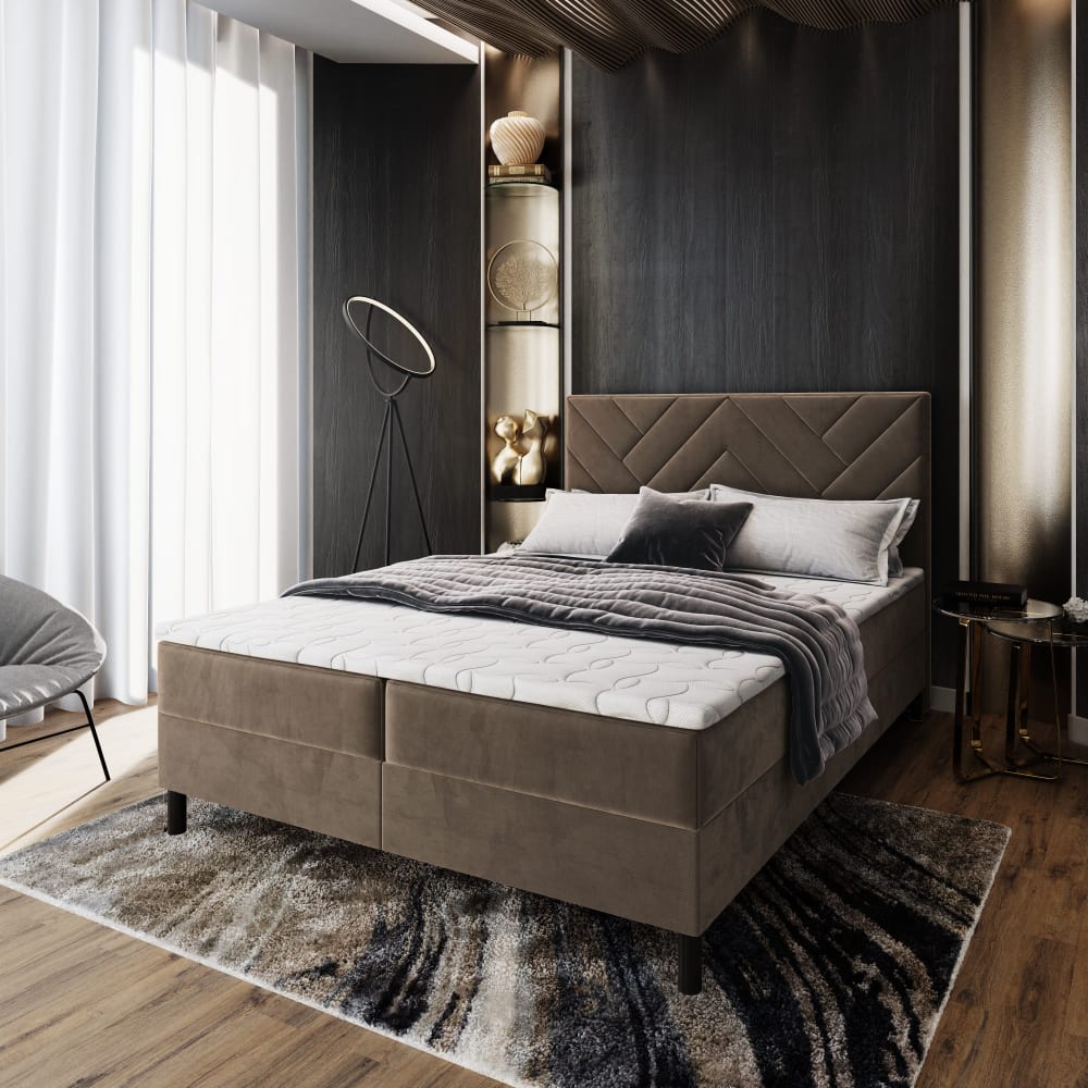 Boxspringbett 140x200 cm mit Matratze und Topper - Beige -