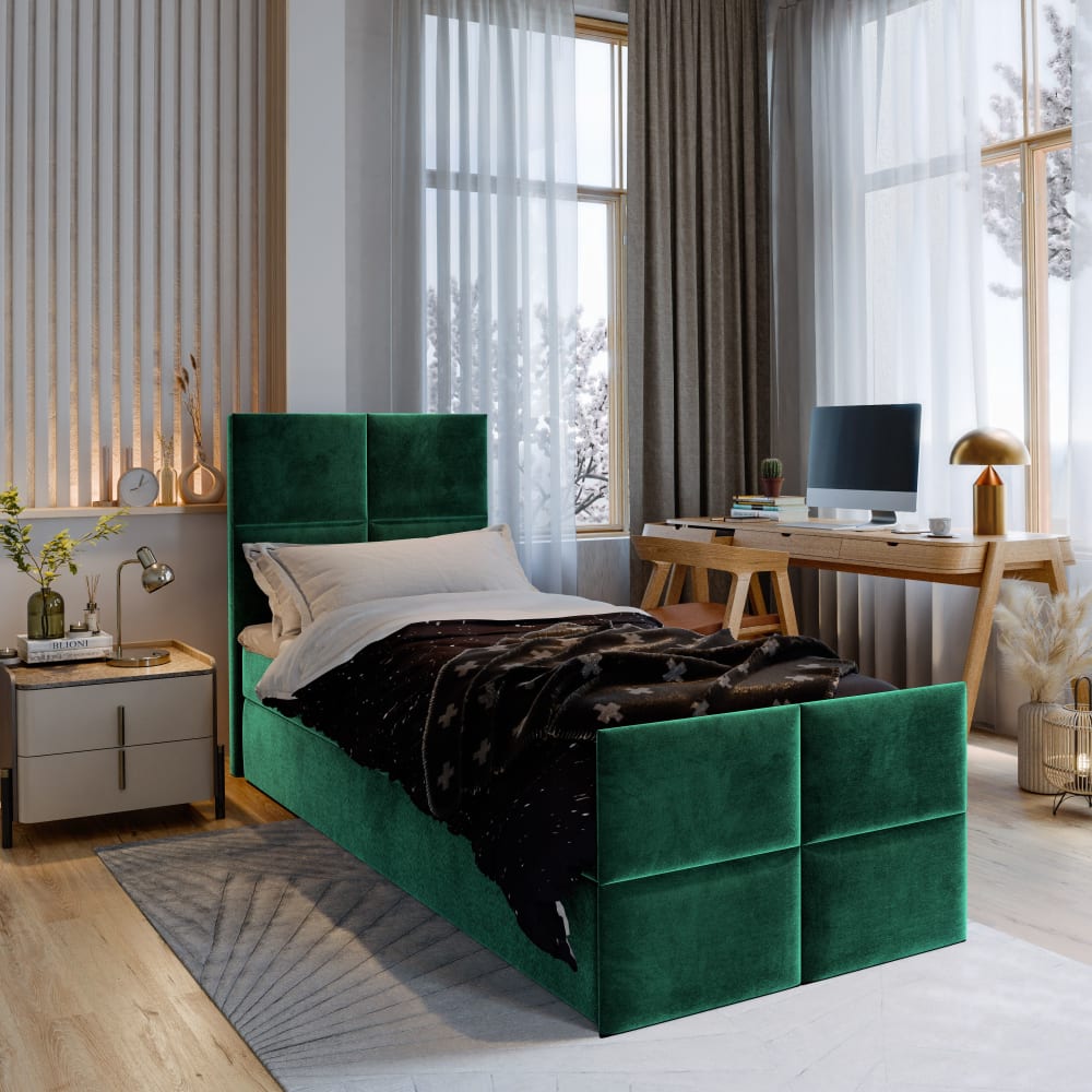 Boxspringbett 80x200 cm mit Matratze und Topper - Grün - Maisons