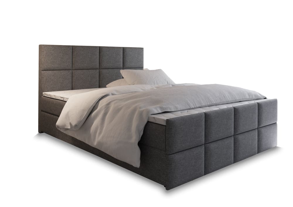 Masseno Boxspringbett 140x200 cm mit Matratze und Topper - Hellgrau style modern - Stoff