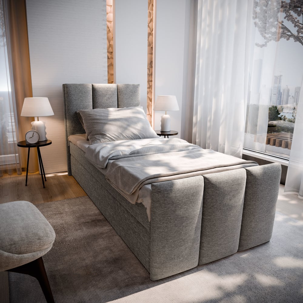 Boxspringbett 80x200 cm mit Matratze und Topper - Hellgrau -