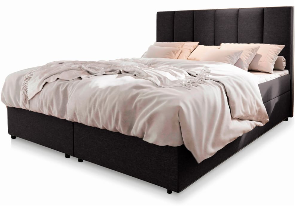 Masseno Boxspringbett 140x200 cm mit Matratze und Topper - Schwarz style modern Schwarz Stoff