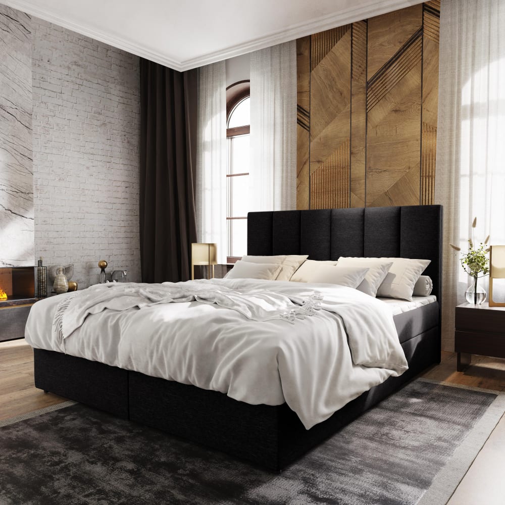 Boxspringbett 140x200 cm mit Matratze und Topper - Schwarz -