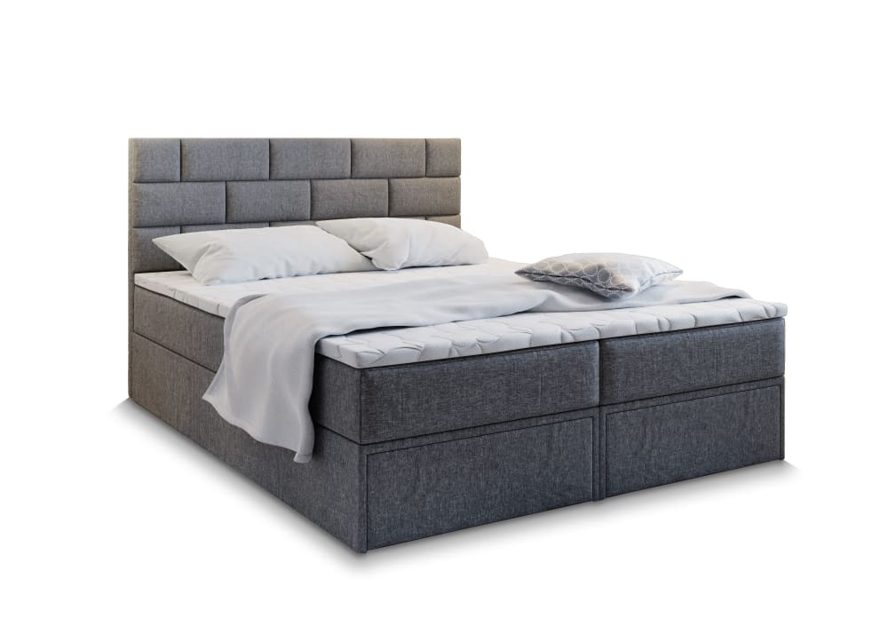 Masseno Boxspringbett 140x200 cm mit Matratze und Topper - Grau style modern Grau Stoff
